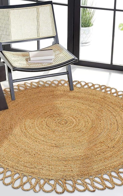 Natural Round Jute Rug with Loop Fringe | Handmade Eco-Friendly Area Rug