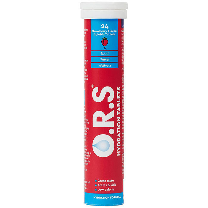 O.R.S Hydration Tablets With Electrolytes, Vegan, Gluten And Lactose Free Formula - Strawberry Flavour 24'S