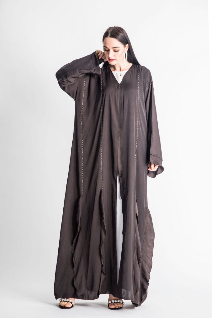 MOiSTREET Magenta Abaya with Minimalistic Hand Embroidery