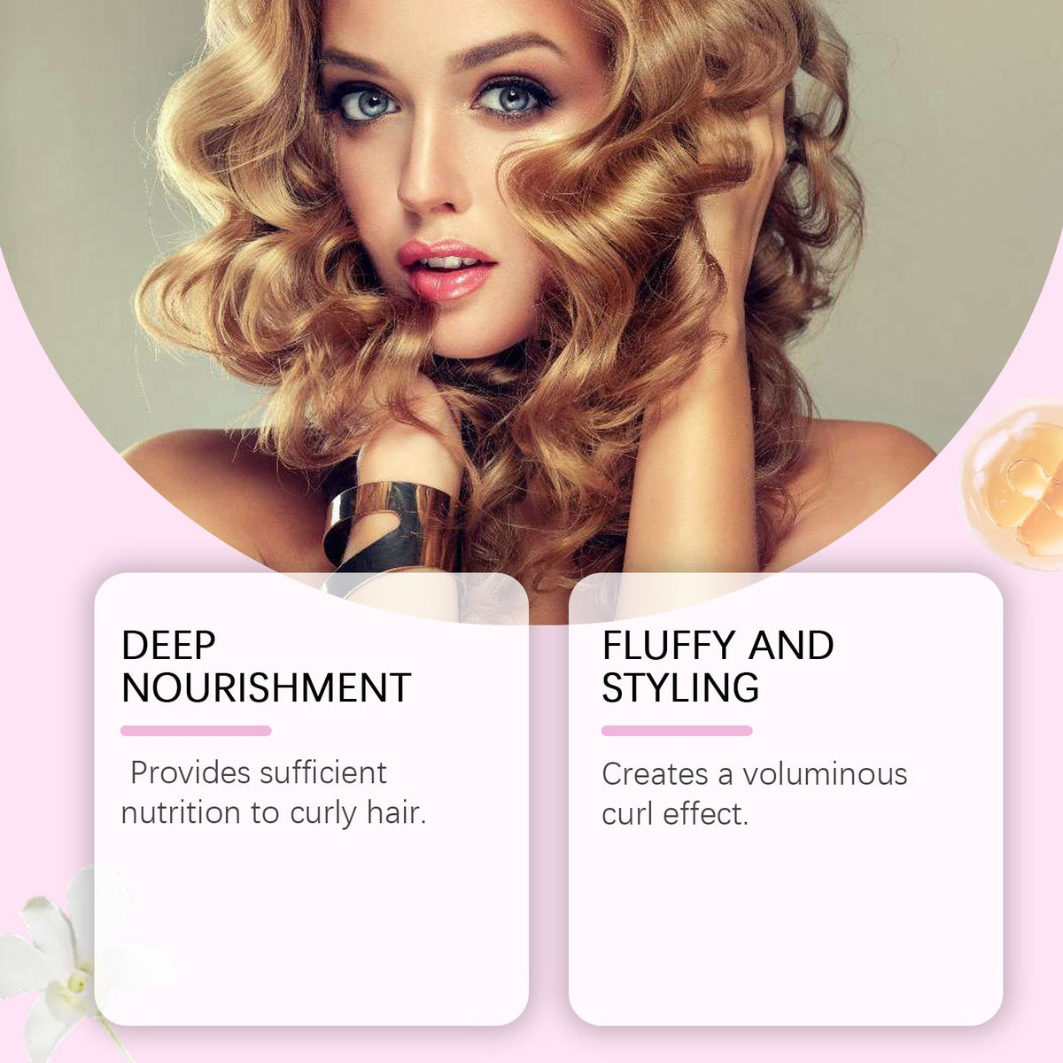 Curly Hair Care Spray, Natural Luster, Anti-Frizz, Moisturizing, Long-Lasting, Non-Sticky, Fluffy, Easy Styling ,100ml