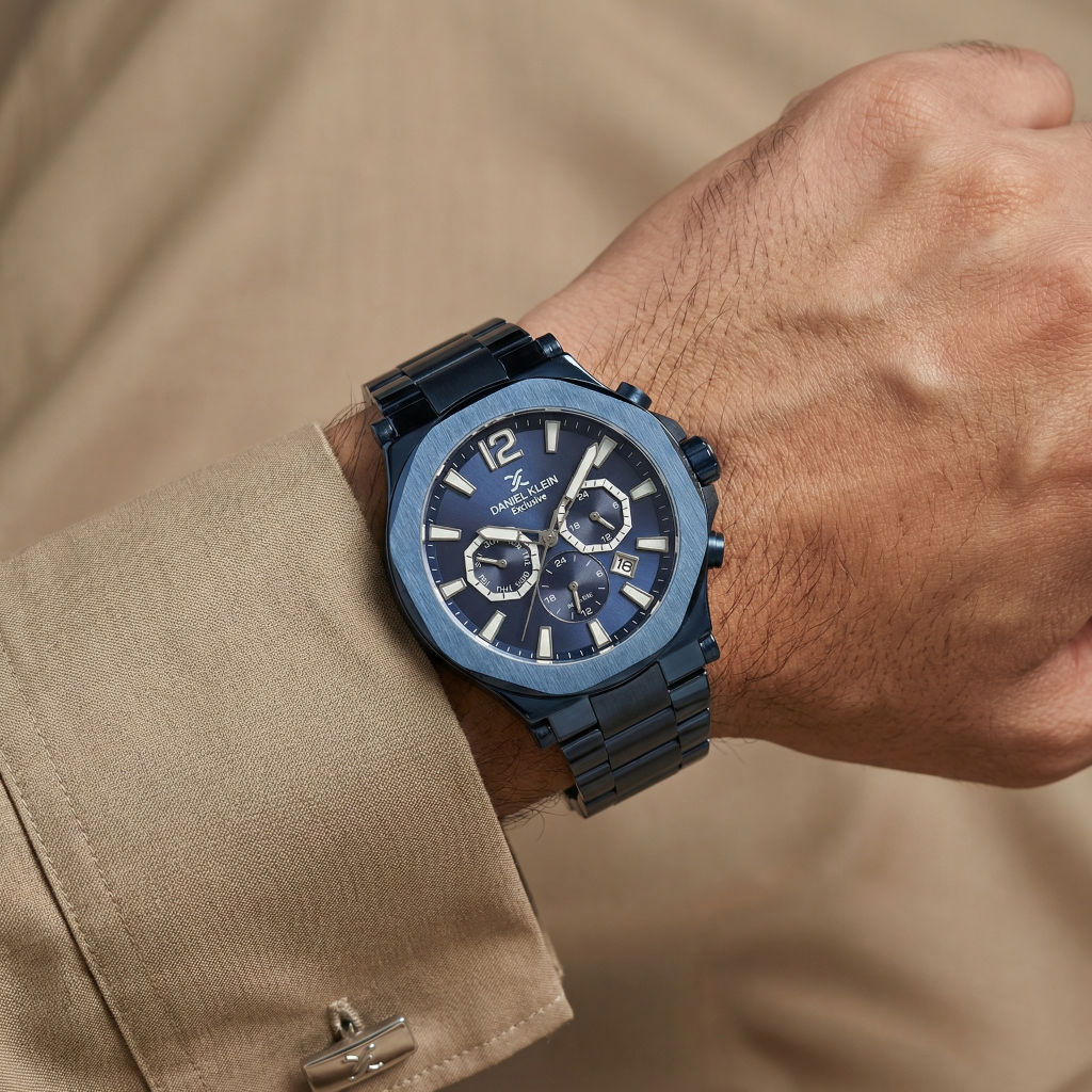 Daniel Klein Exclusive Sunray Dial Blue Stainless Steel Watch for Men, DK.1.14216-4