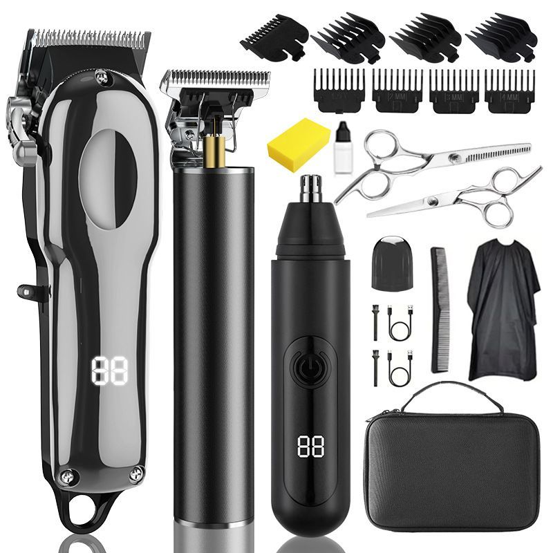 Hair Clipper Set with LED Display and Nose Trimmer