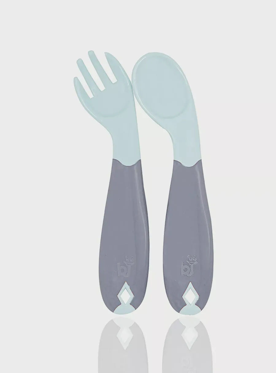 Babyjem Plastic Angled Fork & Spoon Set, 6+ Months, blue