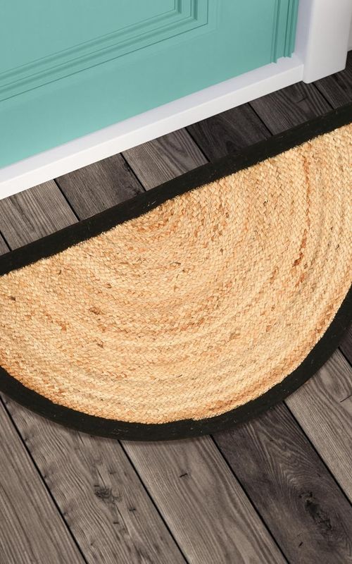 Reversible Braided Doorway Rug Eco-Friendly Half Circle 33" L for All Seasons (Beige/Black)