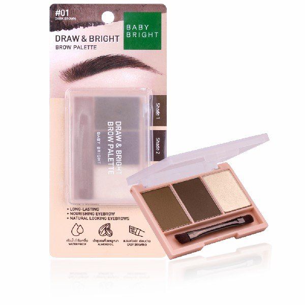 DRAW & BRIGHT BROW PALETTE 0.86G X 3COLORS BABY BRIGHT (M) #01 DARK BROWN