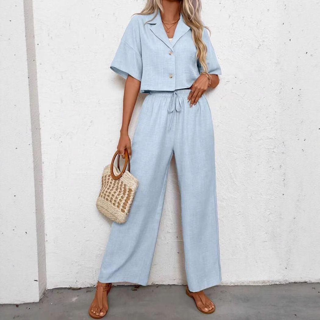 Women's Elegant Blazer & Wide-Leg Pants Two-Piece Set