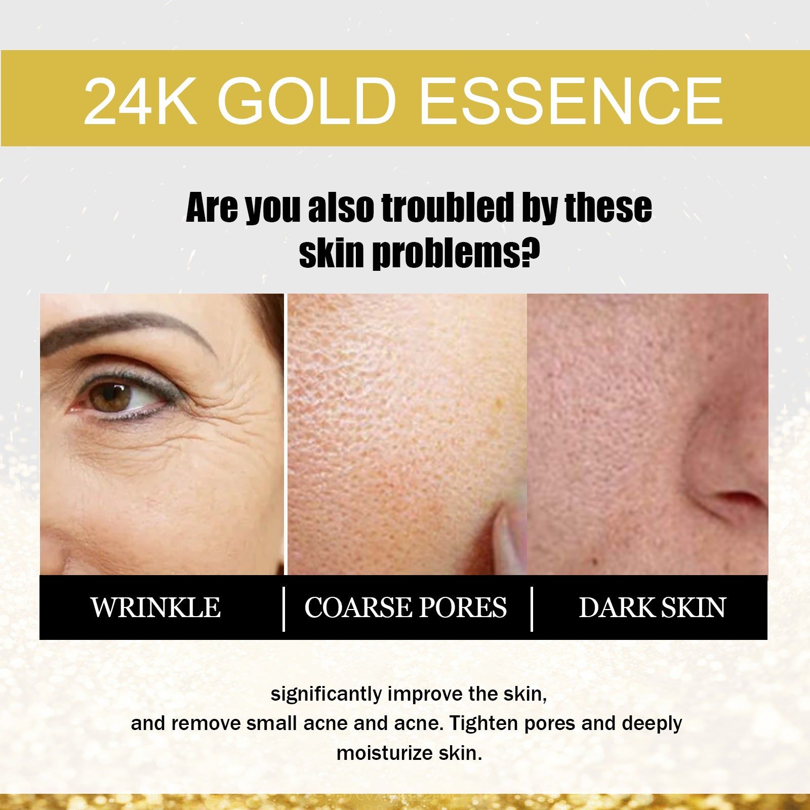 24k Facial Essence, Moisturizing Brightening Pores Repair, Anti-Aging, Hydrating Serum ,30ml