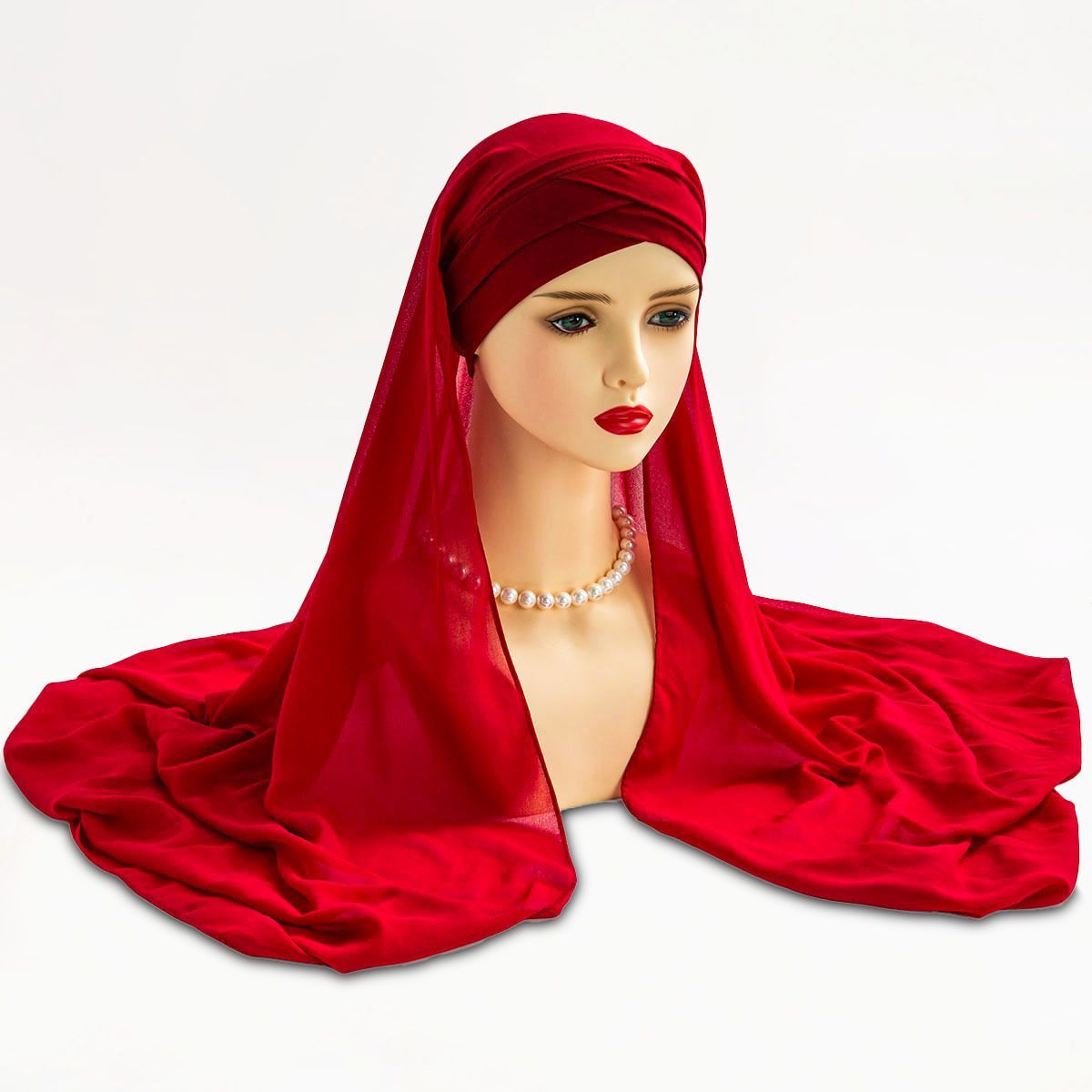 Nude Beige Cross Front Hijab Set with Chiffon Shawl