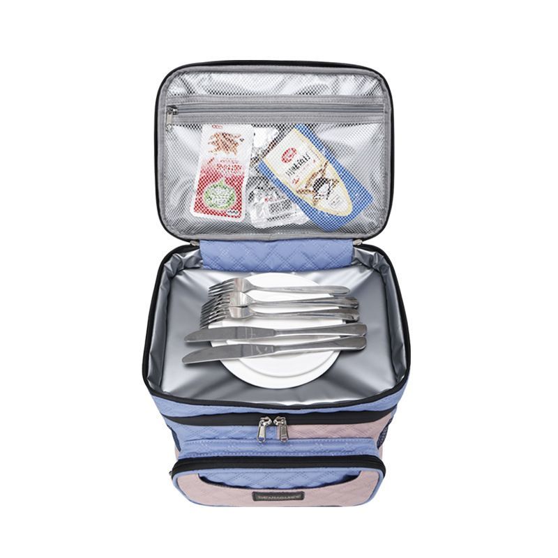 Double Layer Quilted Insulated Lunch Bag with Shoulder Strap