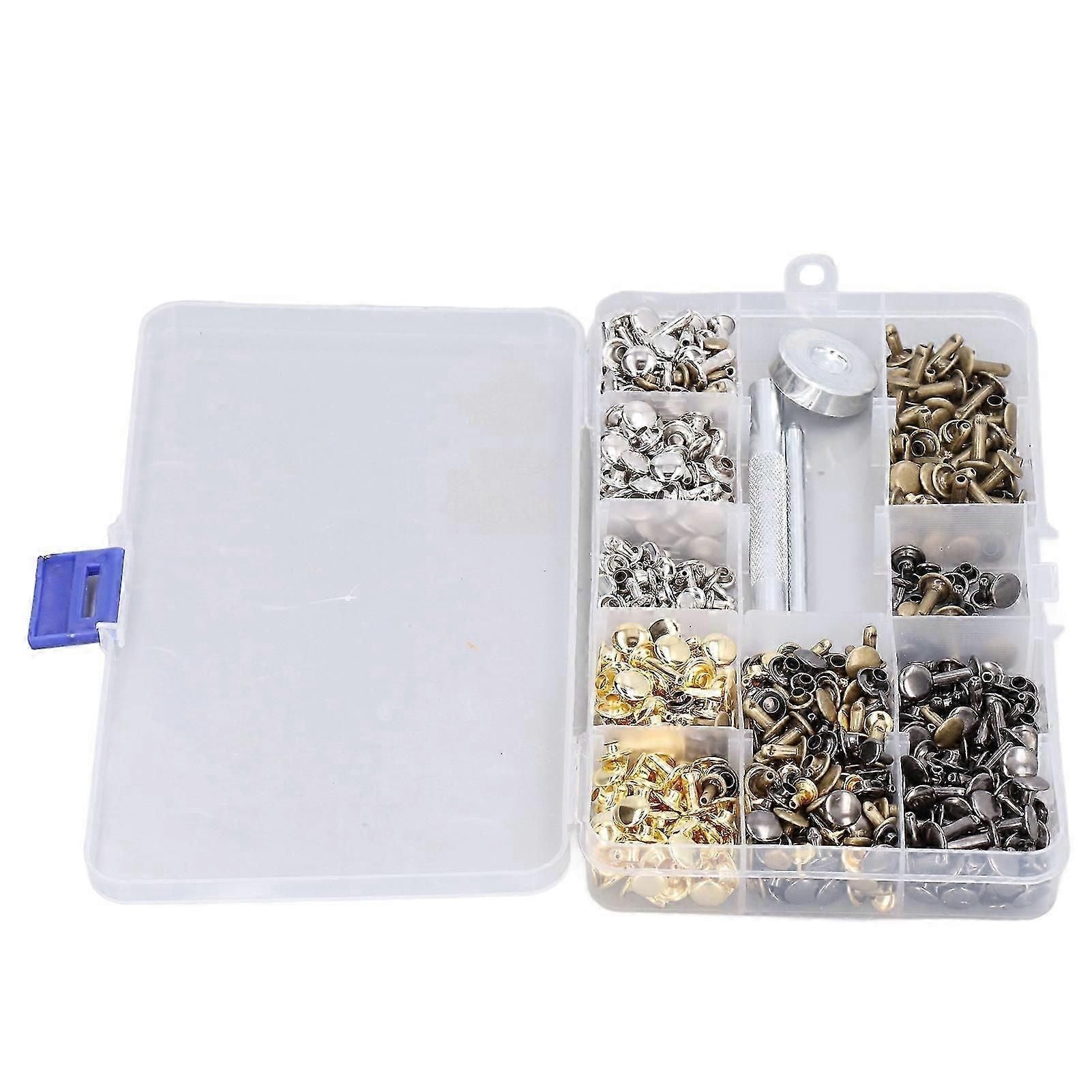 360pcs Double Cap Rivets Leather Craft Tubular Metal Studs 6mm 8mm with Punch Pliers Setting Tool for Leather DIY Projects