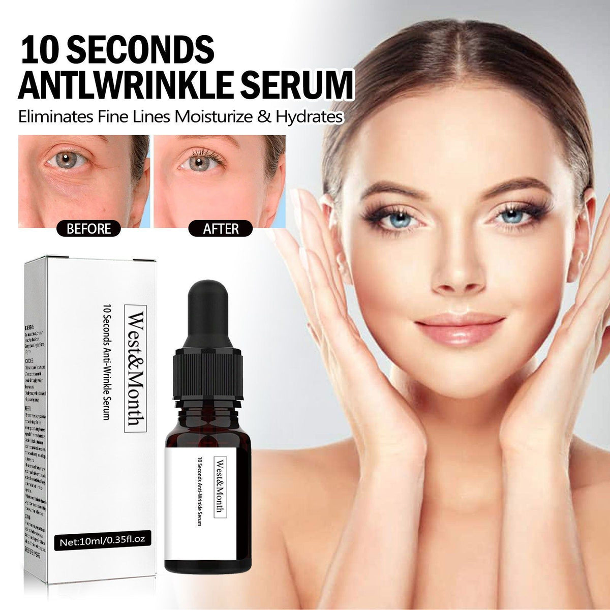 10 Sec Anti-Wrinkle Serum, Fade Fine Lines, Hydrating, Youthful Skin ,10ml/box