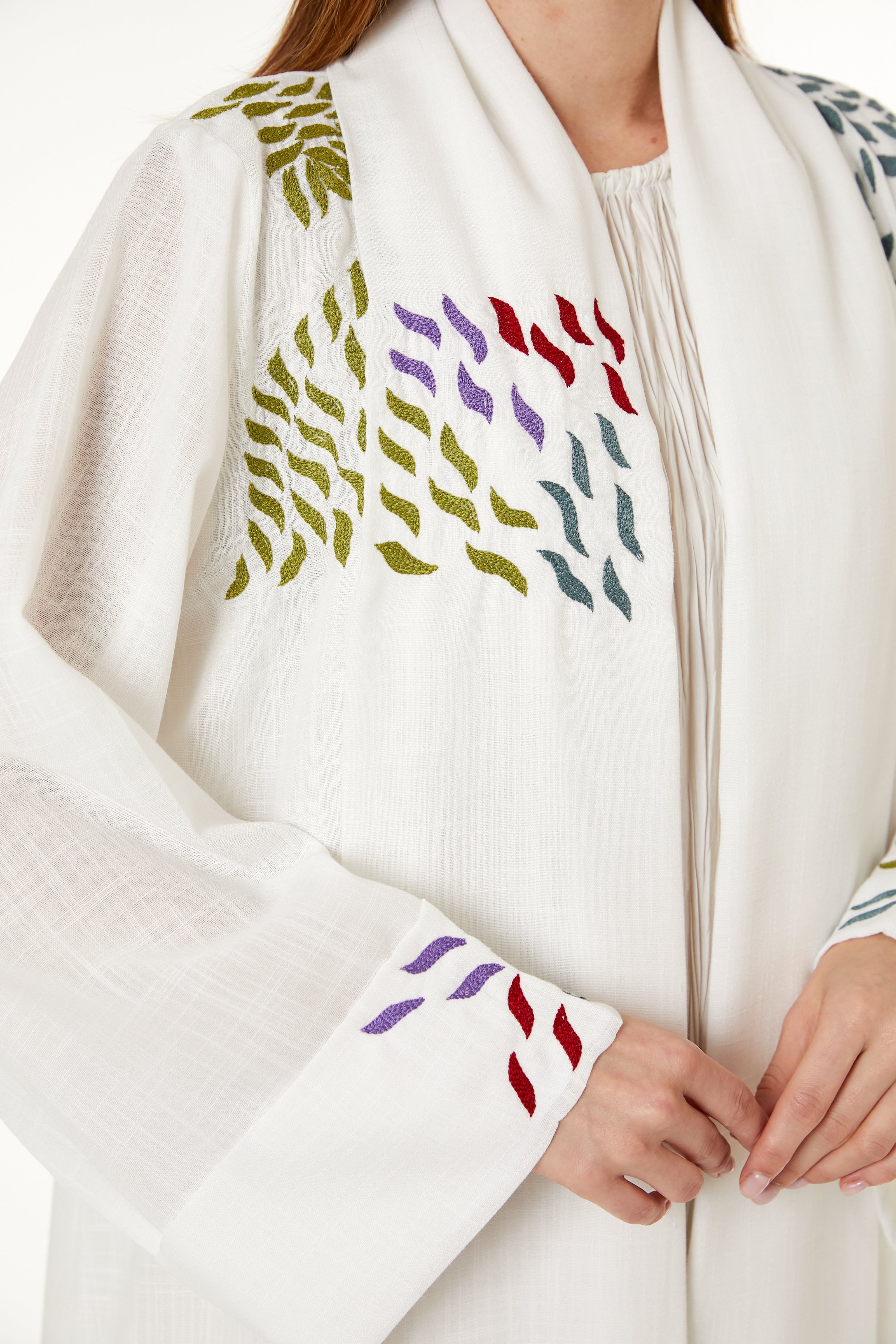 White Linen Embroidered Abaya