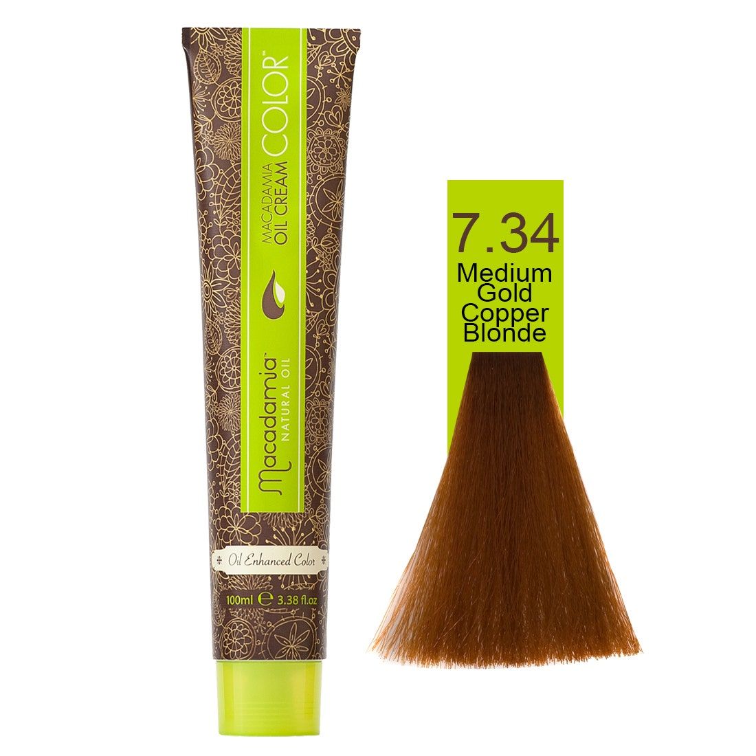 Macadamia Natural Oil Cream Hair Color, 100ml, 7.34 Medium Gold Copper Blonde