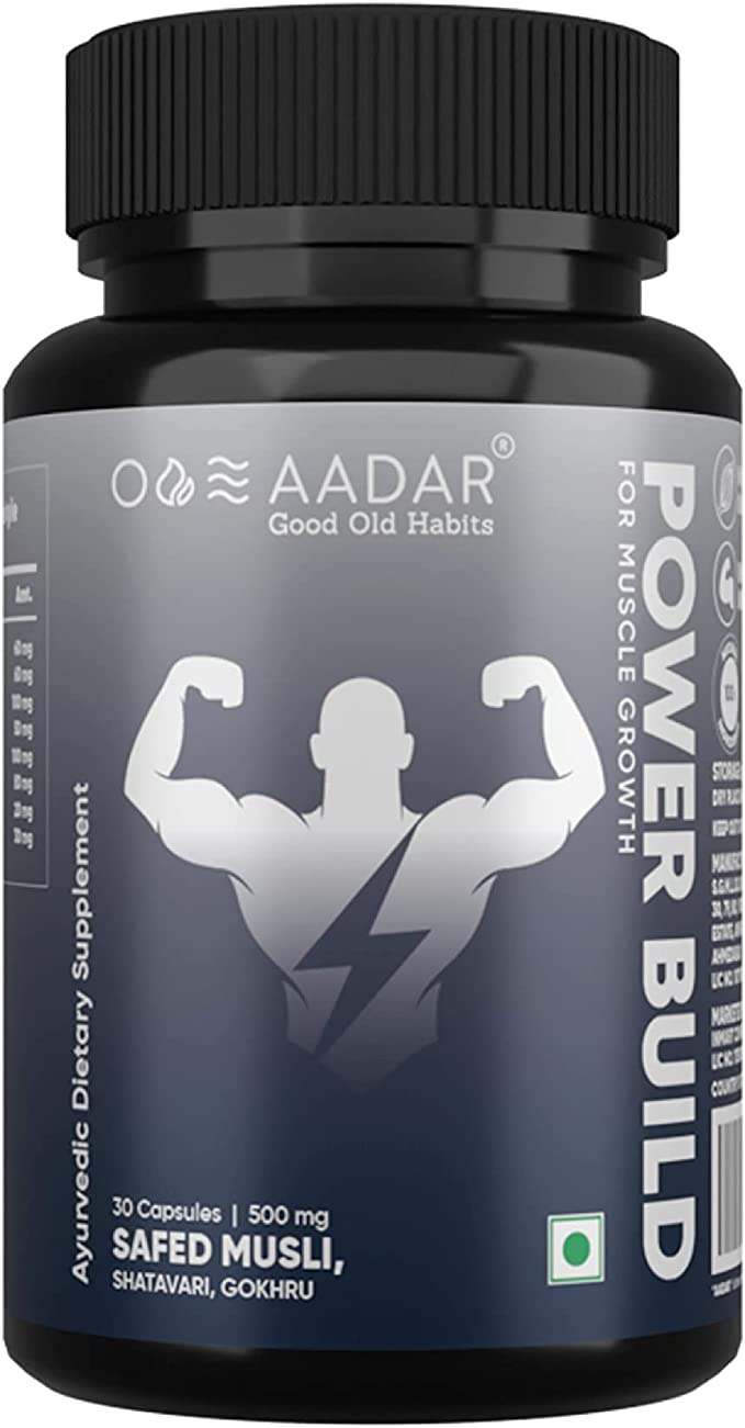 Aadar Power Build, Ayurvedic Real Muscle Mass Gainer, Improves Performance 30 Capsules (Pack 1)