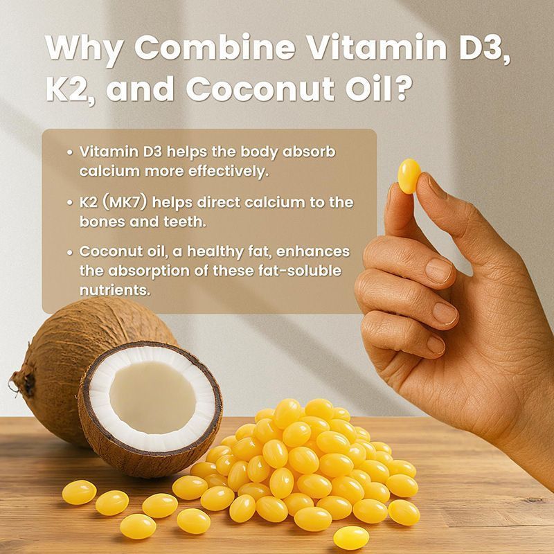 Vitamin D3 K2 Softgels with Coconut Oil, 5000 IU D3 + 100mcg MK-7 K2, Daily Dietary Supplement, 300 Mini Softgels