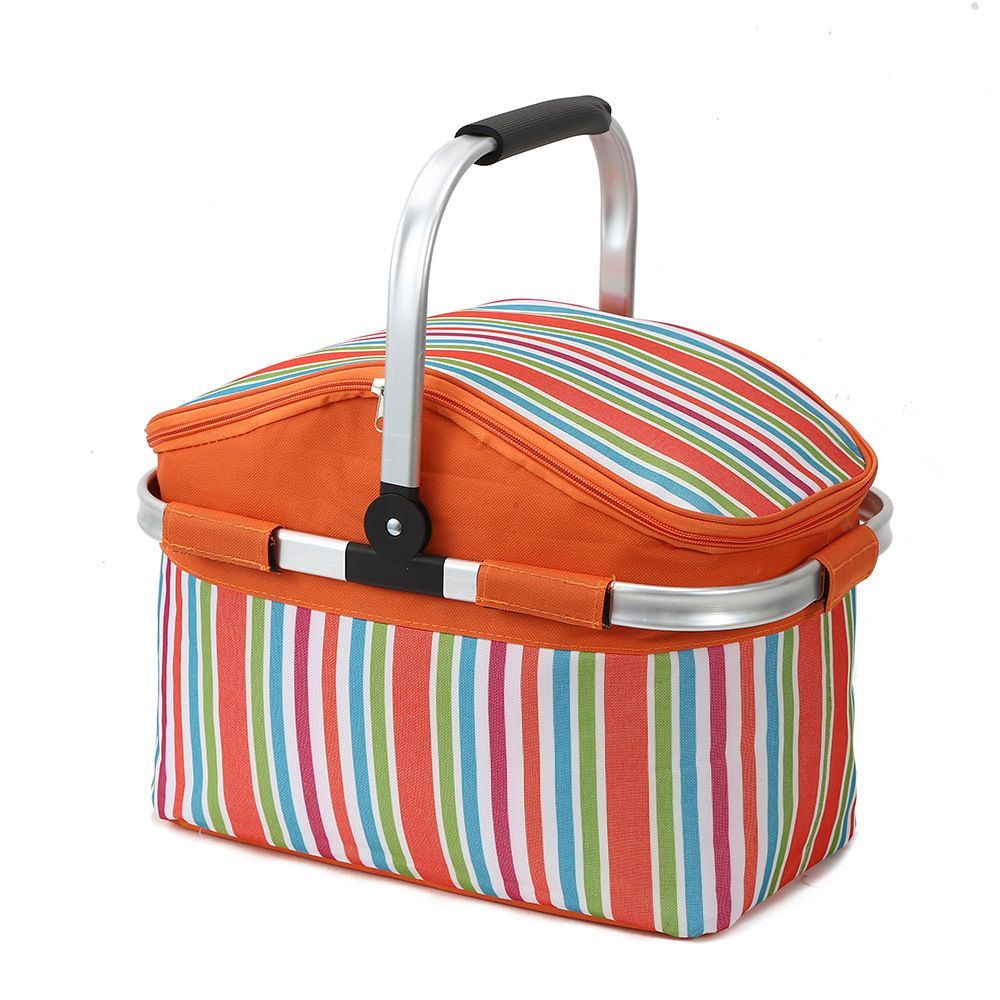 Insulated Picnic Basket Foldable Thermal Cooler Tote with Aluminum Handle