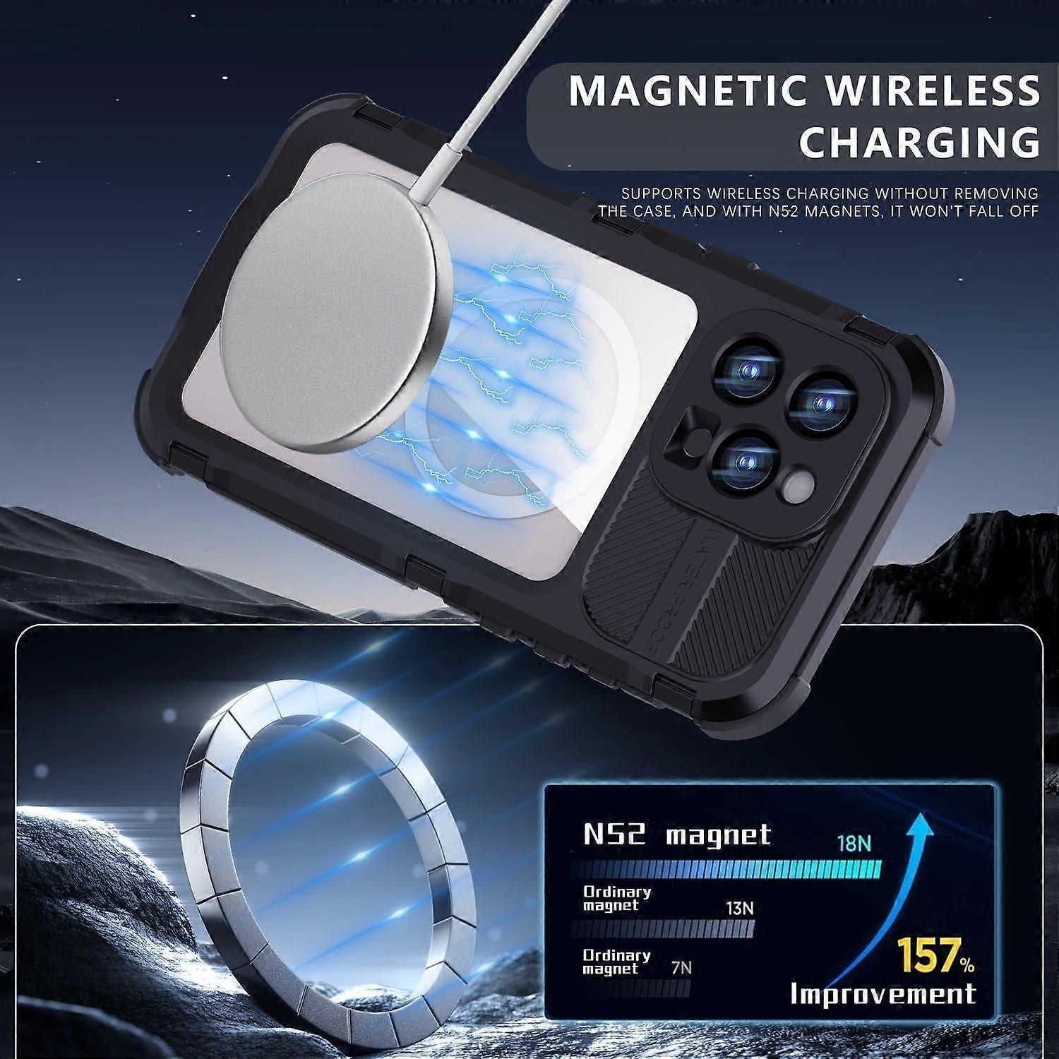 SHELLBOX M Series iPhone 16 Pro Max IP68 Waterproof Case - Silicone & Aluminum Diving Cover + MagSafe