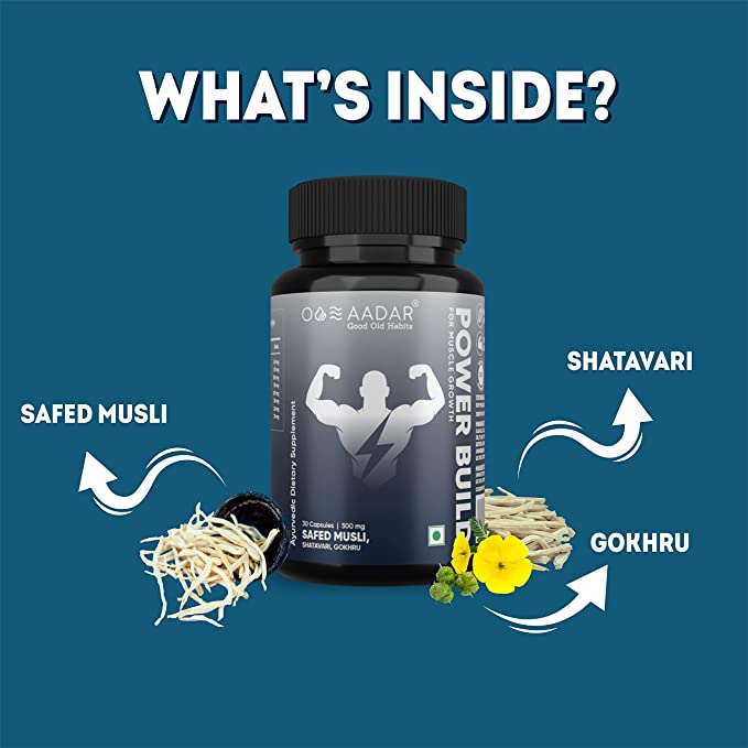 Aadar Power Build, Ayurvedic Real Muscle Mass Gainer, Improves Performance 30 Capsules (Pack 1)