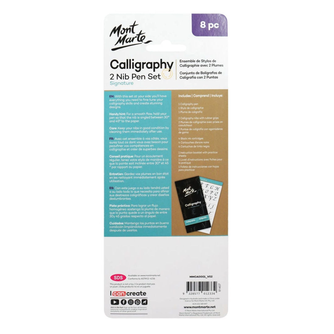 Mont Marte Calligraphy 2 Nib Pen Set Signature, 8-Pieces
