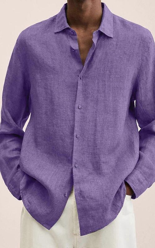 Men's Linen Long Sleeve Regular-Fit Shirt
