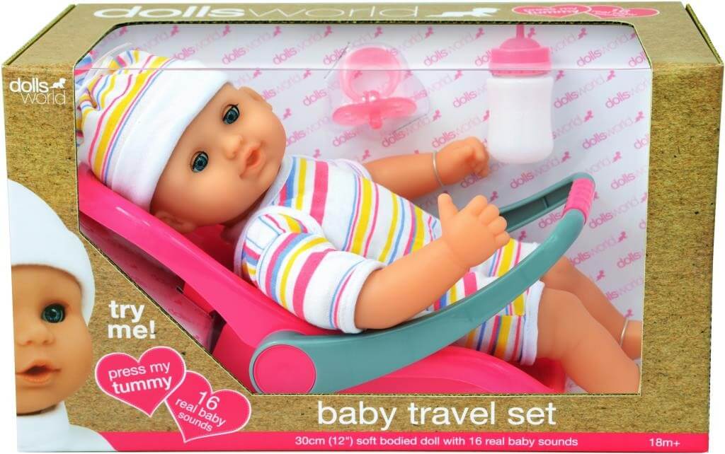 Baby Travel Set - 30cm (12") soft bodied doll- 16 real baby sounds