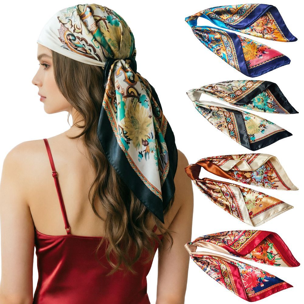 4Pcs Paisley Silk Feel Square Scarf Set for Women 90cm Gift
