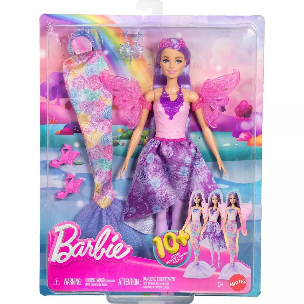 Barbie Fantasy Fashion Pack, Doll with Clothes & 8 Accessories, Mermaid Tail, Fairy Wings & 10+ Looks