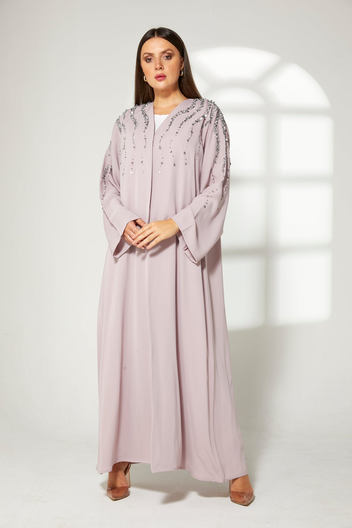 MOiSTREET Lavender Korean Nida  Embroidered Abaya