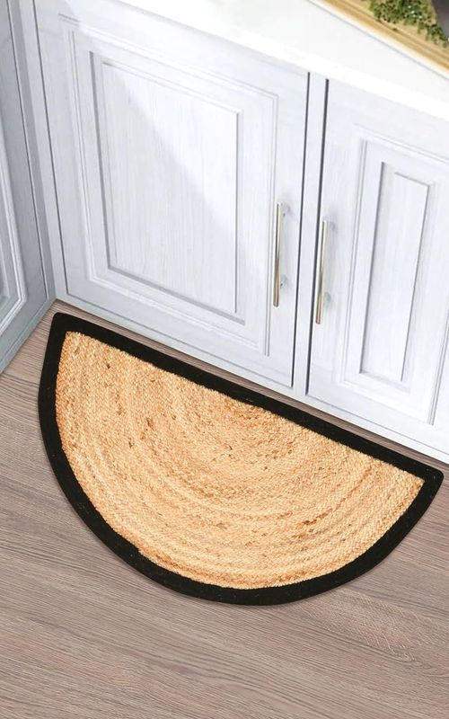 Reversible Braided Doorway Rug Eco-Friendly Half Circle 33" L for All Seasons (Beige/Black)