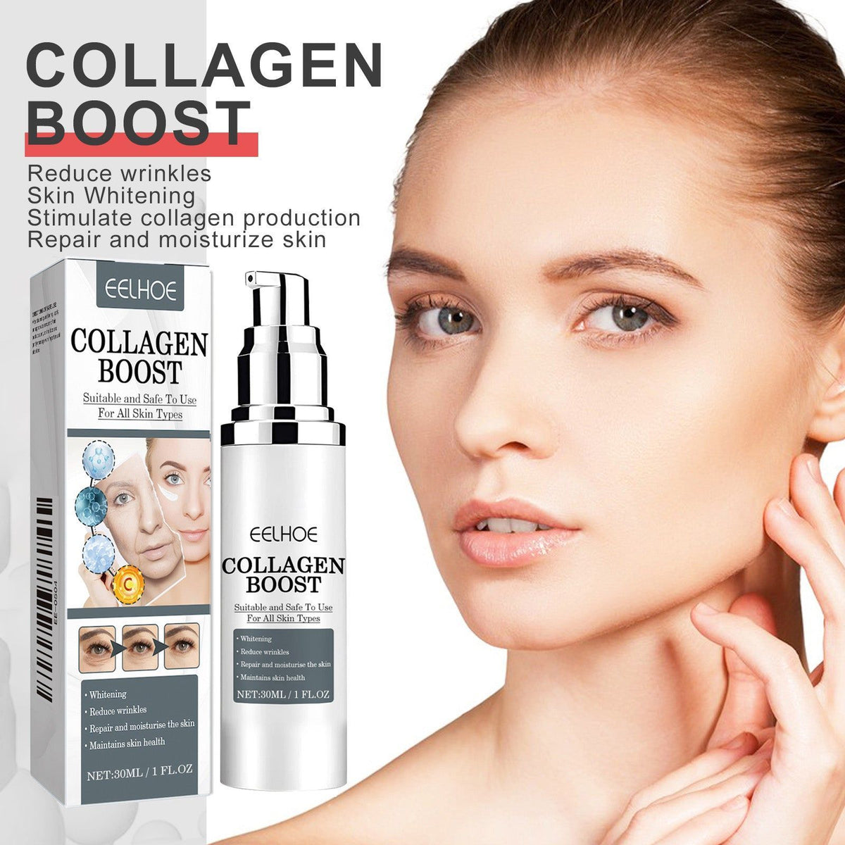Collagen Cream Brightening Skin, Anti-Wrinkle, Hydrating, Tightening ,30ml
