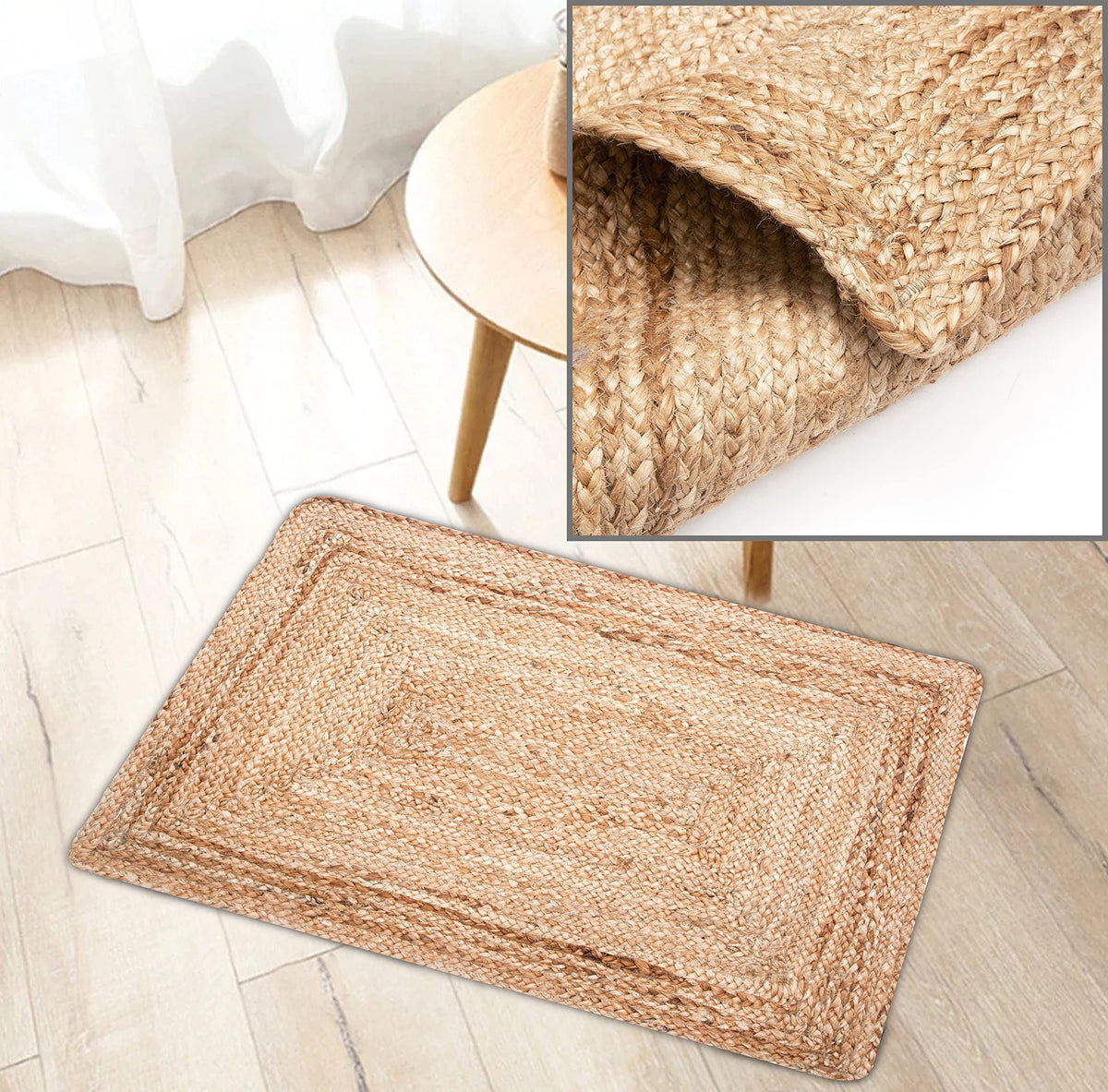 Jute Area Natural Hand Made Braided Reversible Rug 2x3