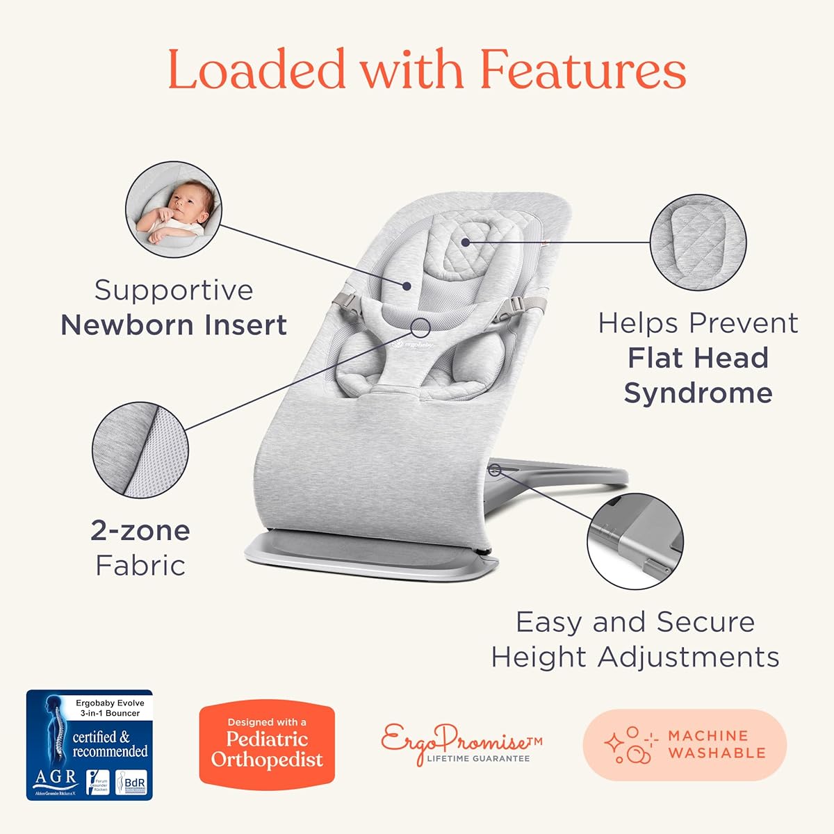 Ergobaby Evolve Bouncer Mesh Light Grey