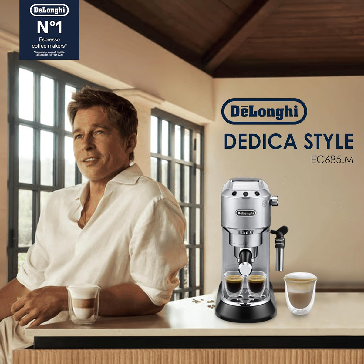 De'Longhi Dedica Style Pump Espresso Machine, 15-Bar Pressure, Milk Frother, Silver