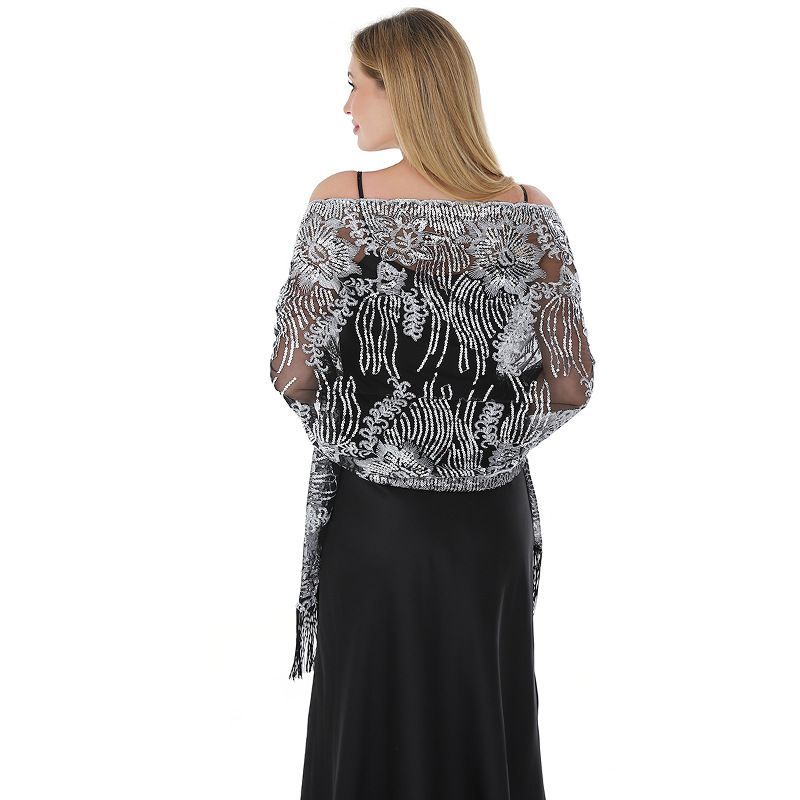 Black Gold Sequin Embroidered Shawl Cape for Women Evening Dress