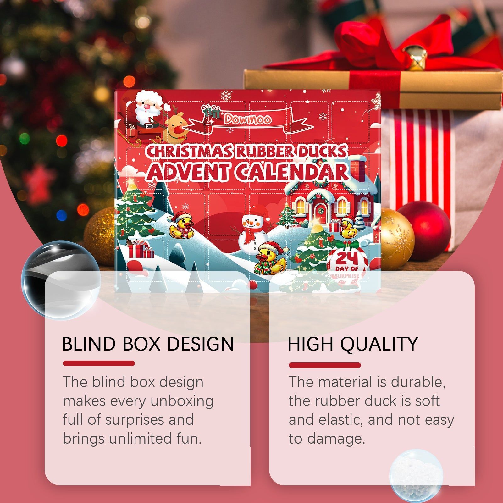 24 Days Christmas Calendar Blind Box, Cute Rubber Duck Collectible Toy, Holiday Surprise ,24 pieces