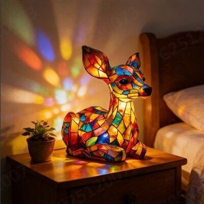 Colorful Deer LED Table Lamp USB Resin Night Light