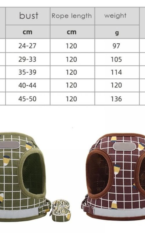Dog Harness Adjustable Reflective Plaid Vest With Leash Breathable Mesh Pet Supplies