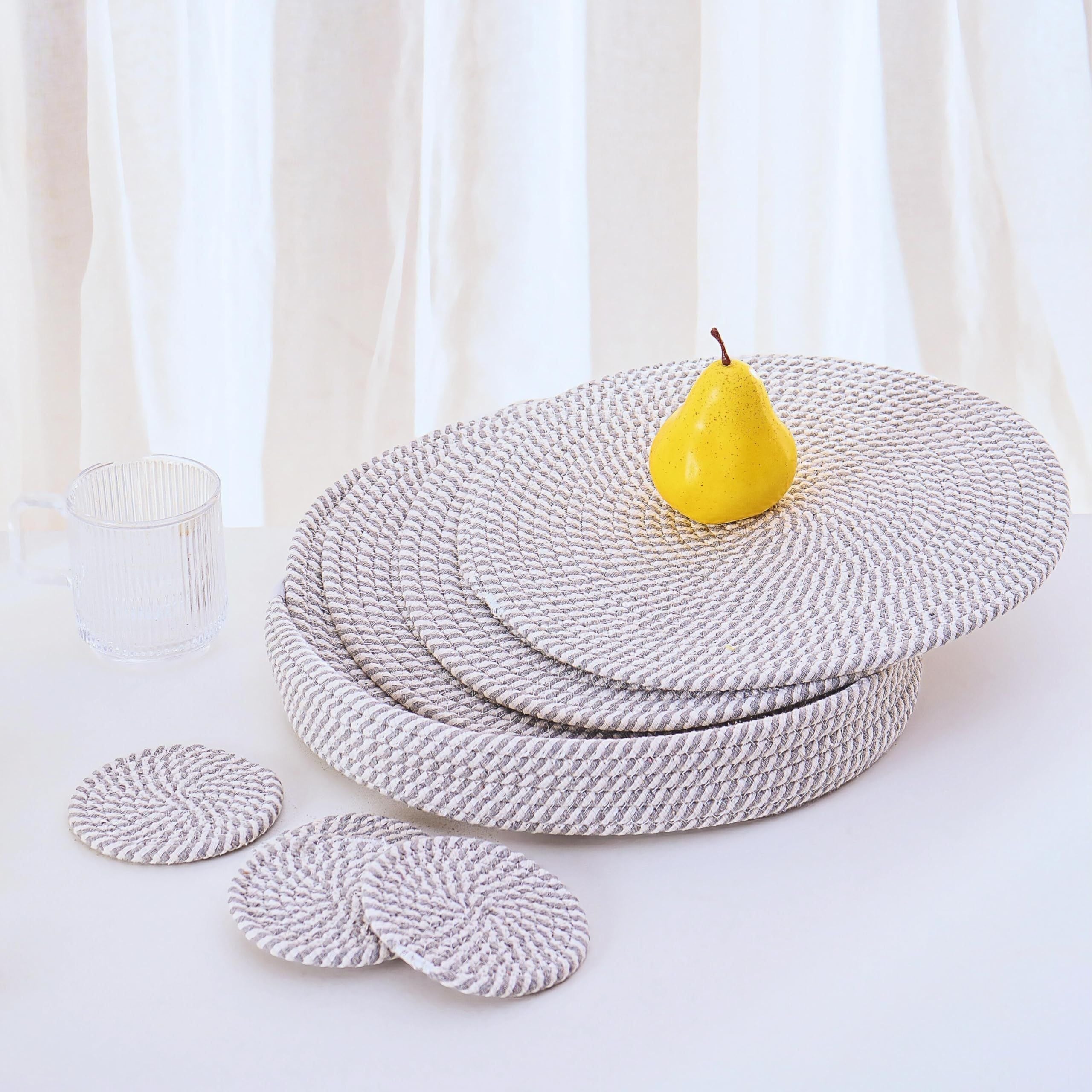 Set of 4 Round Woven Cotton Rope Placemats for Dinner Plates
