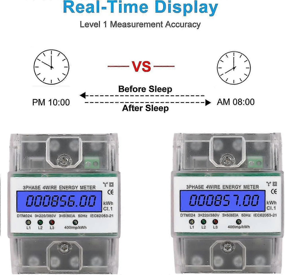 Digital 3-Phase 4-Wire AC Meter 220-400V DIN Rail LCD