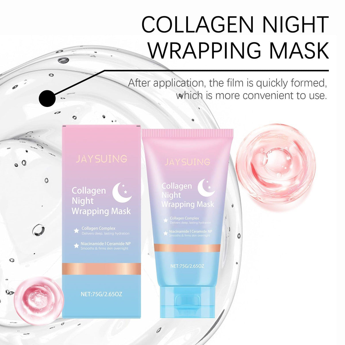 Collagen Night Peel-Off Mask, Facial Care, Hydrating, Firming, Exfoliating, Non-Sticky, Moisturizing ,75g