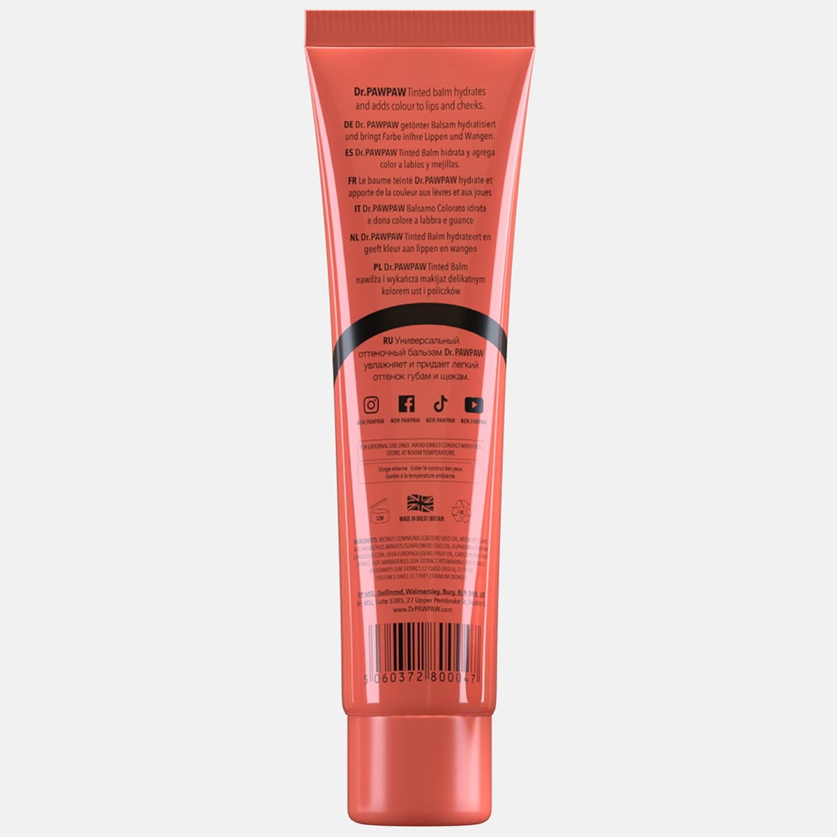 Dr. Pawpaw Tinted Peach Pink Balm - Multi-purpose Balm, Pawpaw Lip Balm, Lip Balm, Tinted Balm, Skin Highlighter, Smooth Skin, Cracked Lips, Vegan Beauty, Ethical Beauty, 25ml