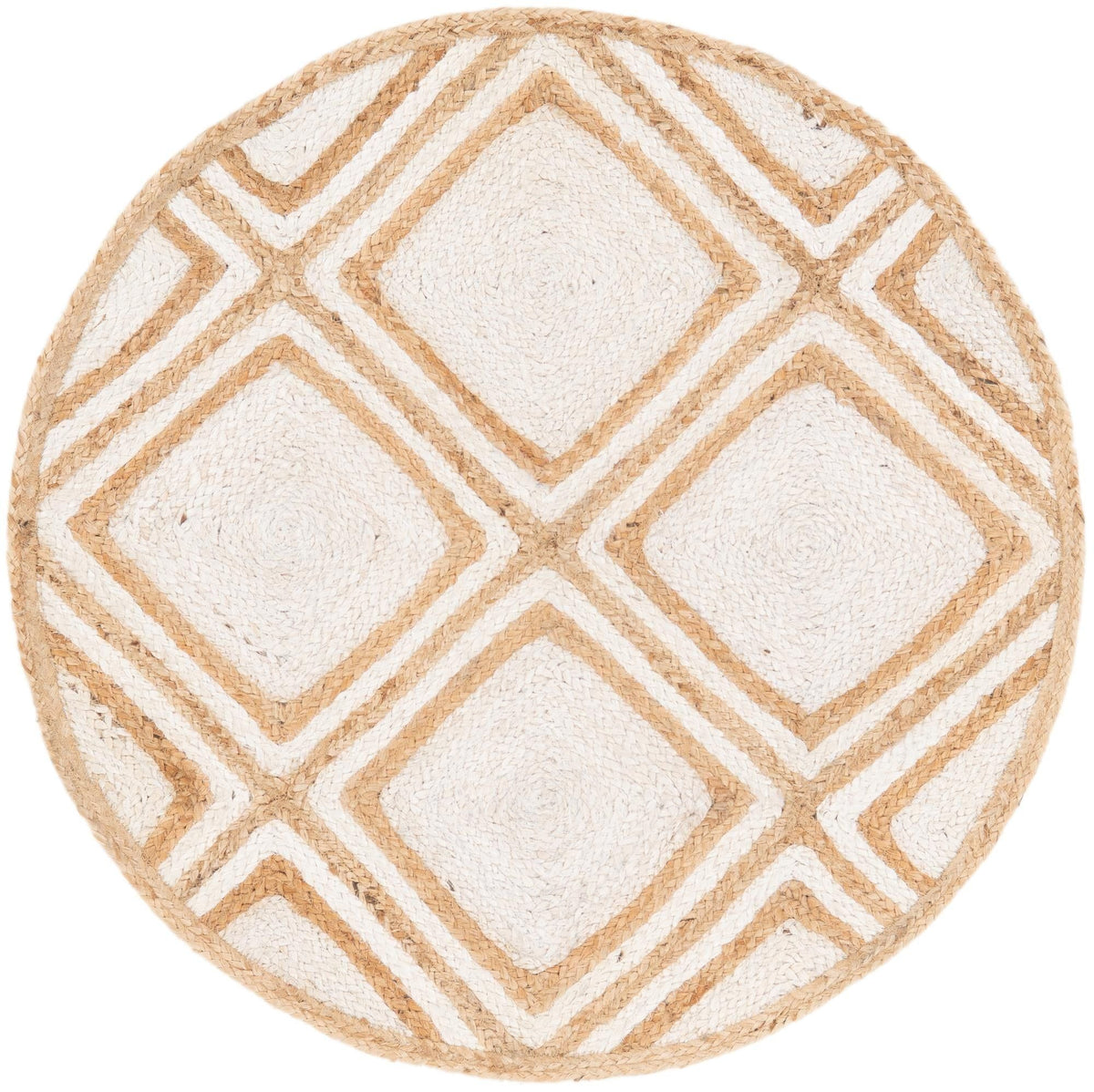 Round Geometric Jute Rug in Ivory & Natural | Modern Minimal Area Carpet