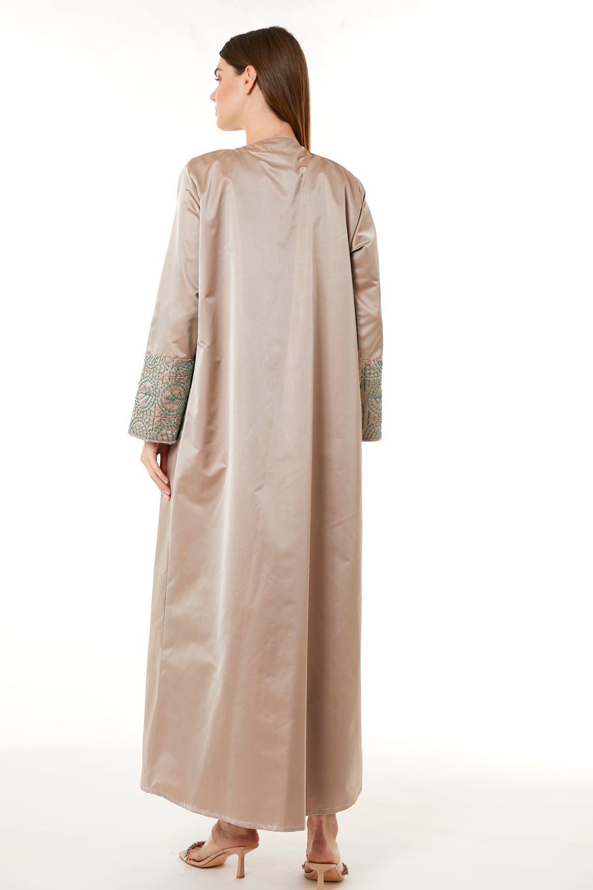 Tan Victoria Satin Hand Embellished Abaya