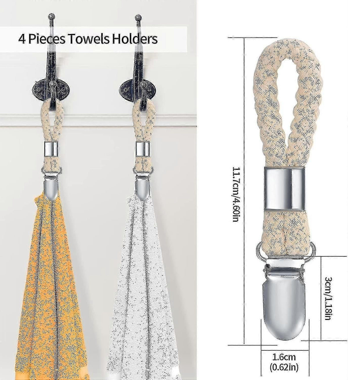4 Pieces Towel Clip, Dish Towel Hook, Dish Towel Hook Bathroom Towel Holder, Dish Towel Clips Hanging Towel Cupboards,beige
