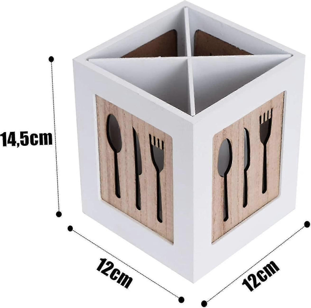 Decorative Wooden Cutlery Organizer Box - Tabletop Spoon/Fork/Knife Storage Basket with Carved Utensil Motif for Kitchen