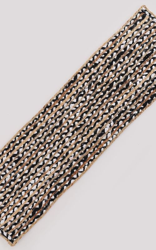 Indian Handmade Natural Jute With Black and White Cotton Dining Table Runner