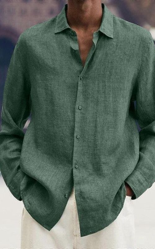 Men's Linen Long Sleeve Regular-Fit Shirt