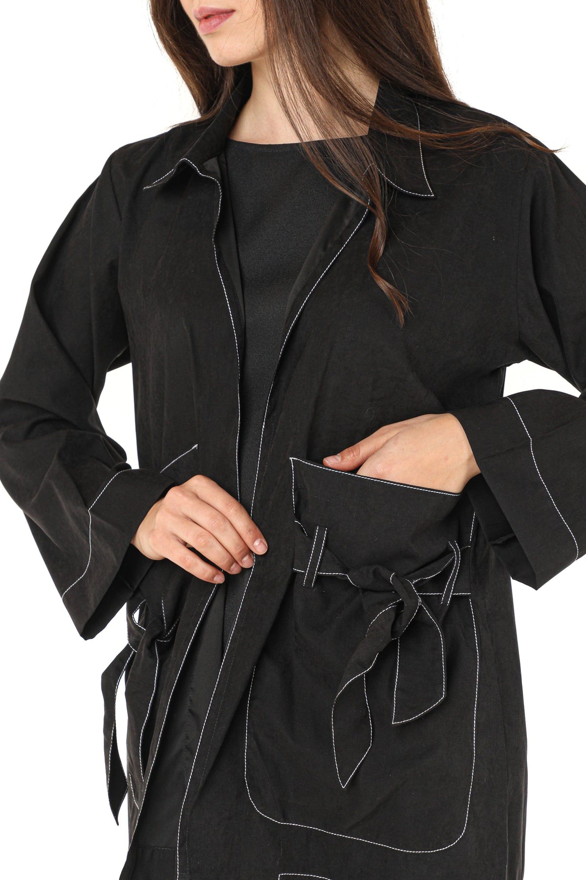 MOiSTREET Black Shamua Jacket and Pants with Crepe Fabric Top