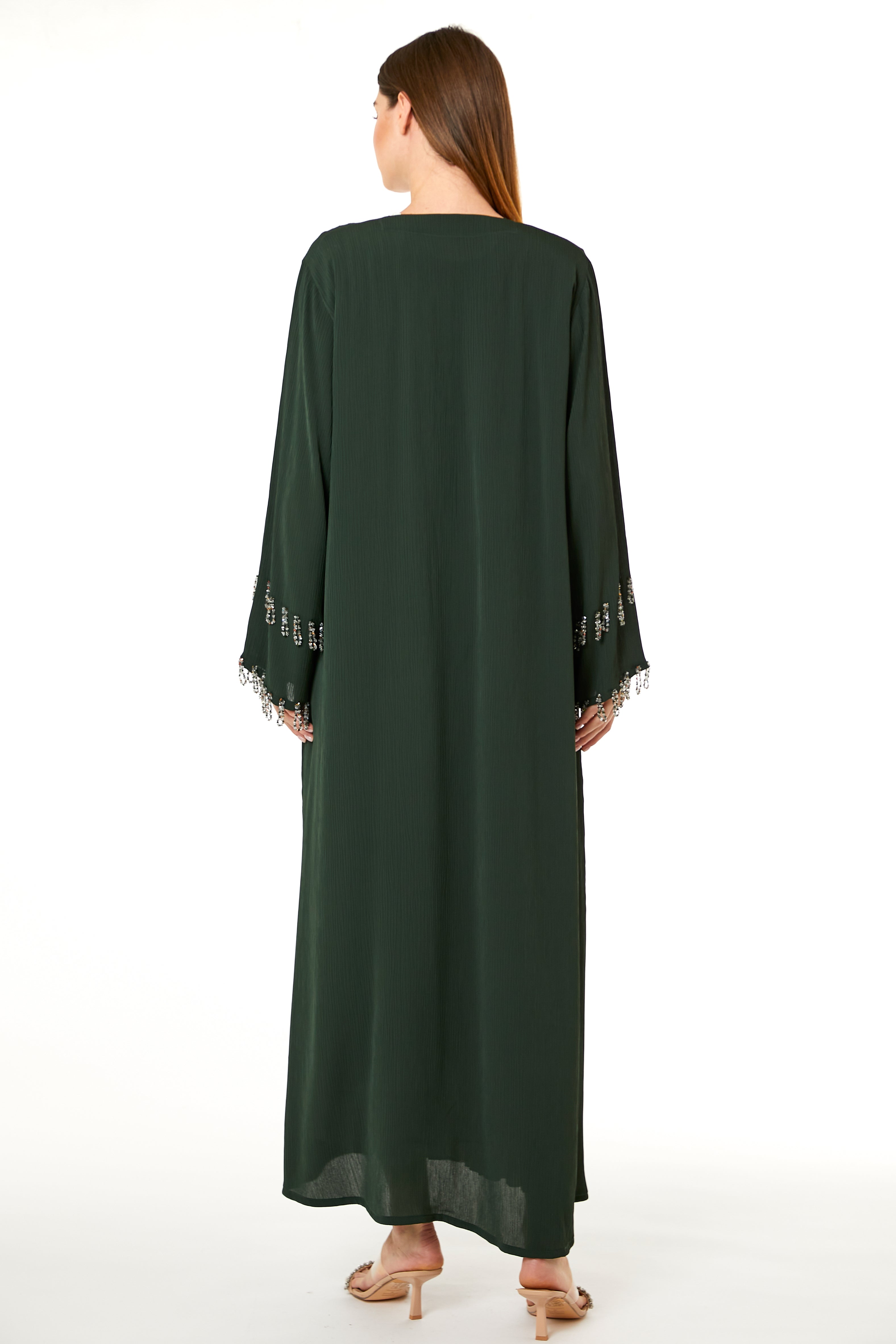 MOiSTREET Dark Green Zoom Hand Embellished Abaya