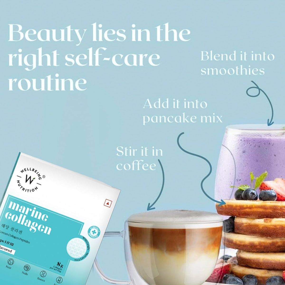Wellbeing Nutrition Pure Korean Marine Collagen Supplements for Women & Men Unflavored - 6 Sachets